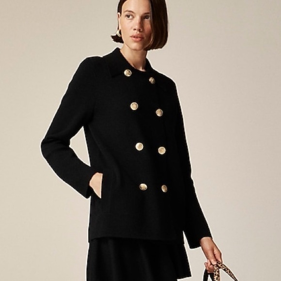 J. Crew Sweaters - NWT J. Crew Black Warwick gold button double breasted sweater blazer